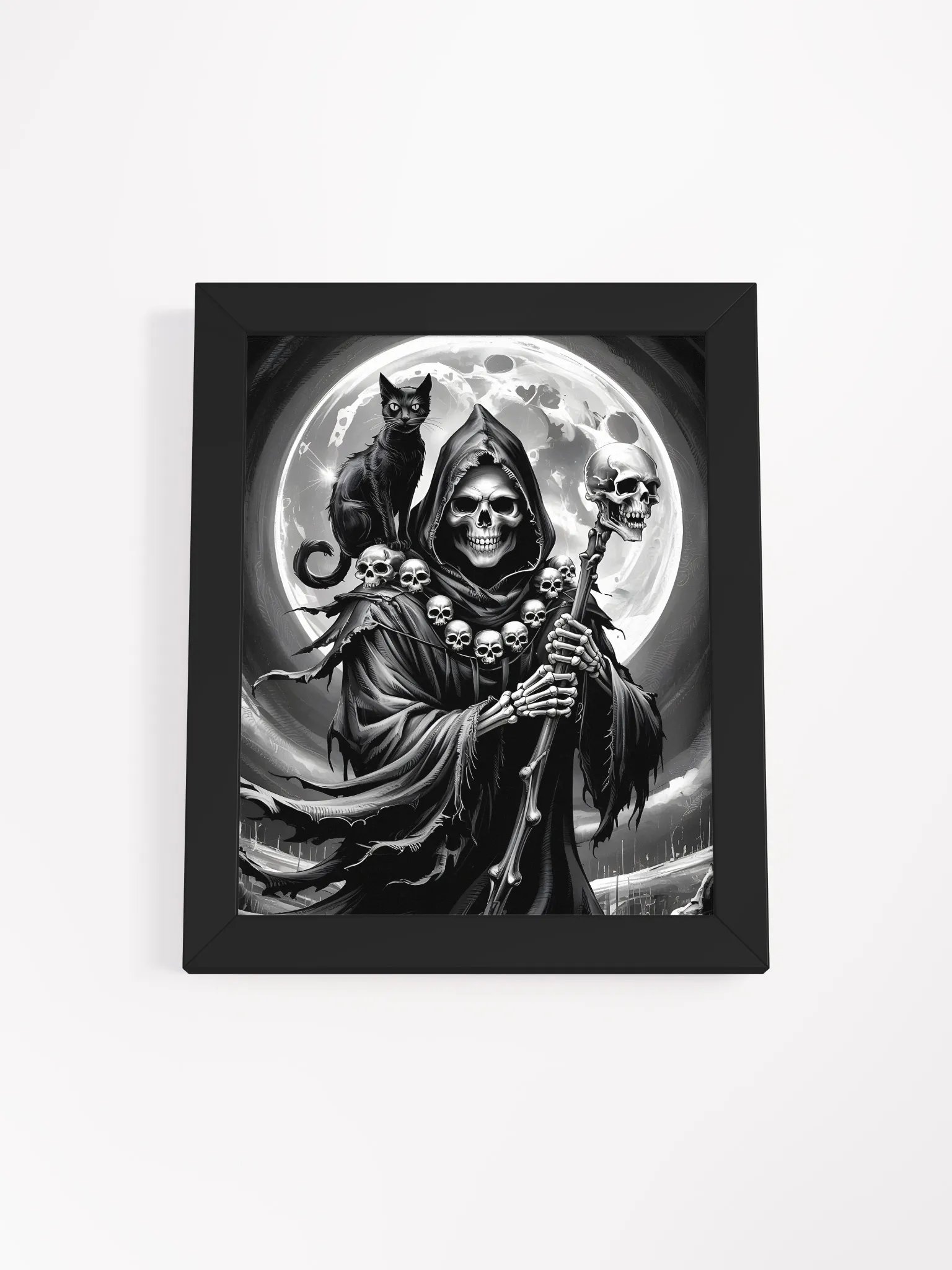 Grim Reaper and Black Cat Framed Print | Gothic Wall Art product image (1)