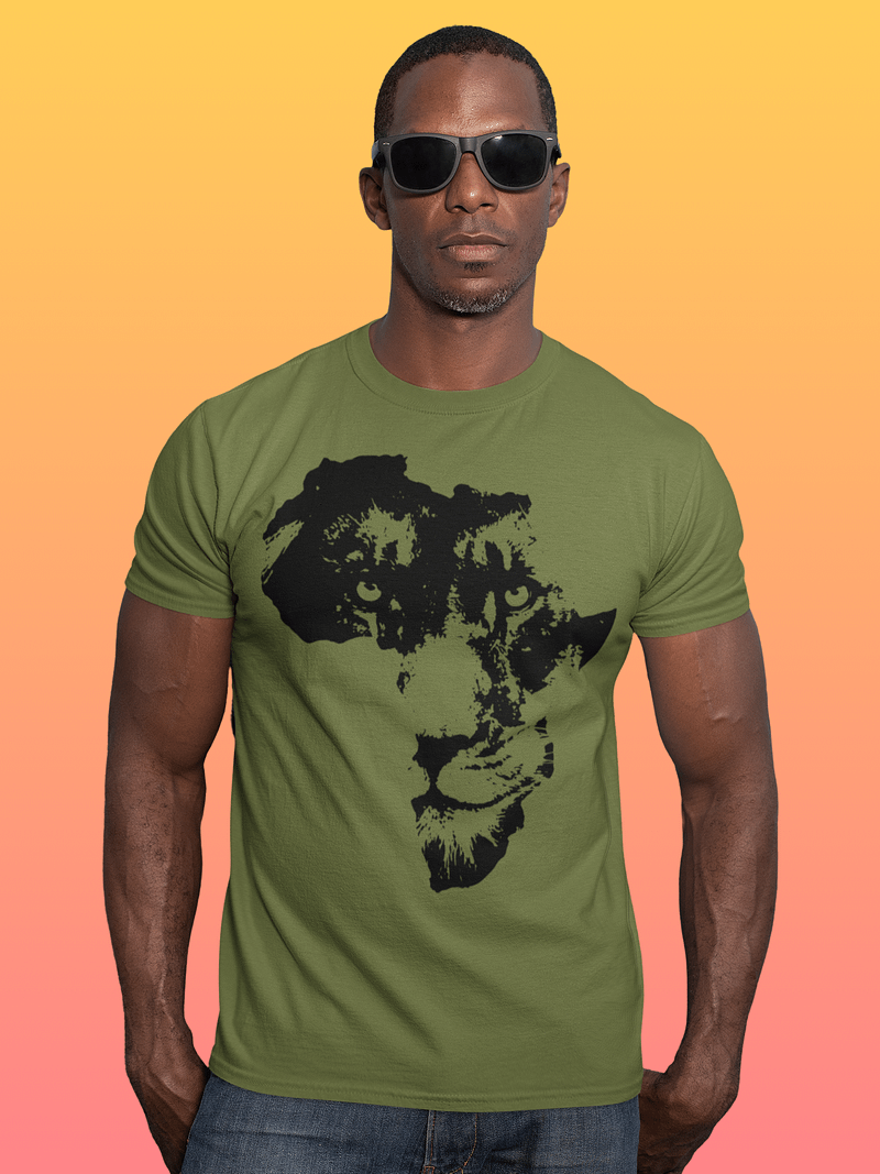 African Lion Face T-Shirt | Safari Culture | Africa Map | African Lion Safari