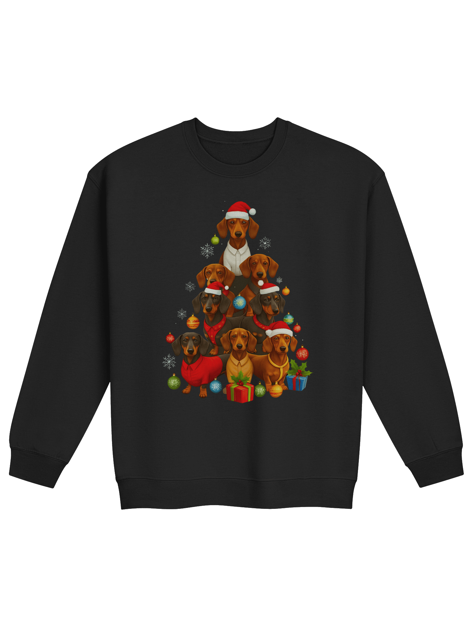 Dachshund Christmas Tree Sweatshirt – Stacked Wiener Dog Holiday Art product image (1)